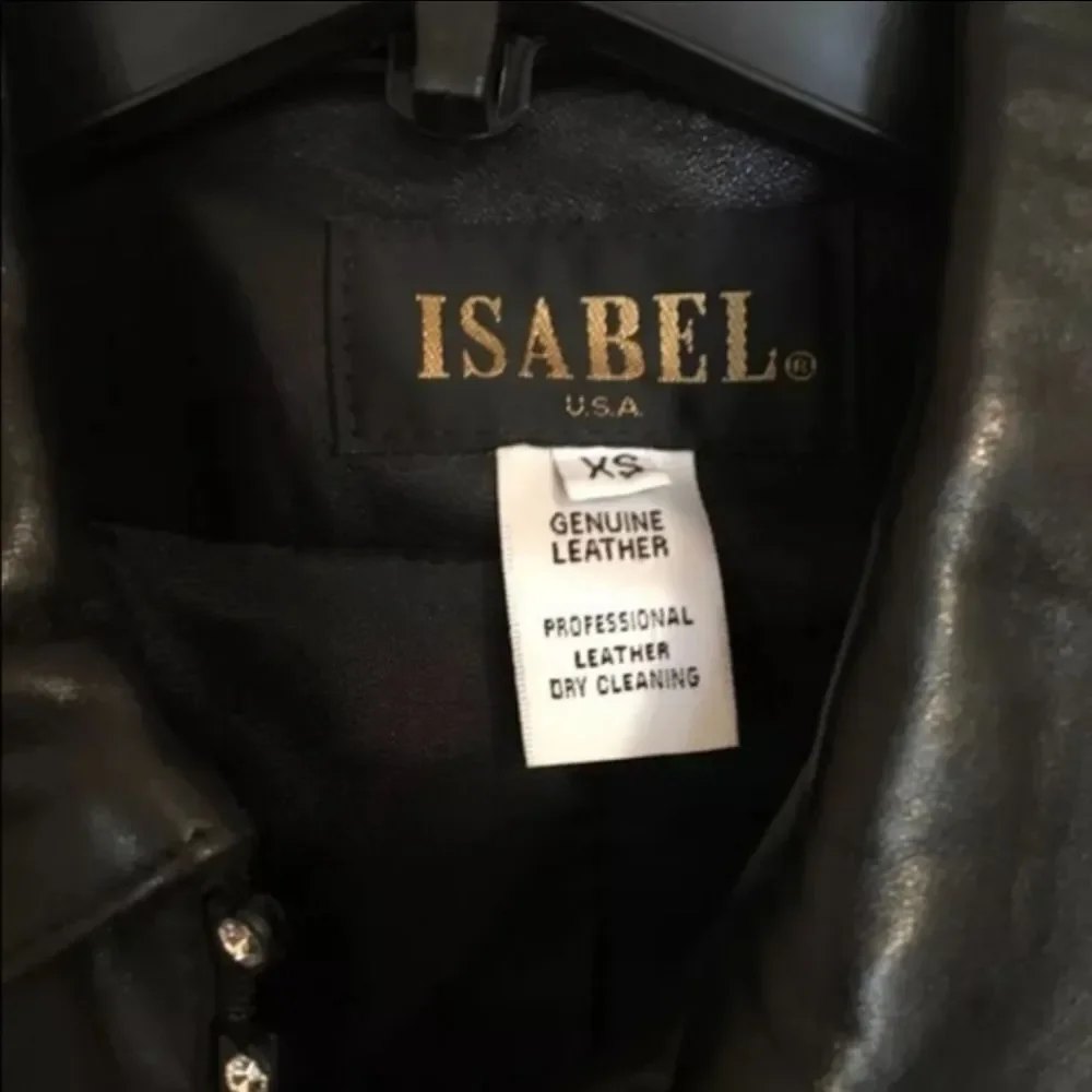 Isabel Black Real Leather Crystal Zipper Jacket XS